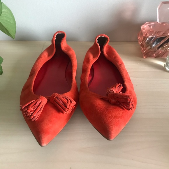 J.Crew Red Tassel Pointed Suide Flats - Picture 3 of 5